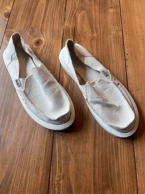 New Sanuk Donna Natural Canvas Slip-On Sidewalk Surfers Men’s Size 9
